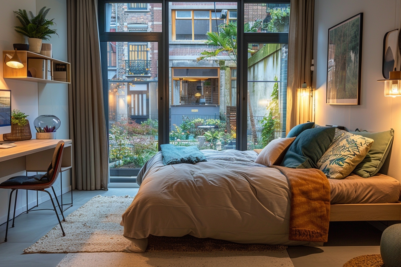 Aménager un coin bureau fonctionnel dans un petit appartement à Liège, montrant une transformation cosy et optimisée de l'espace